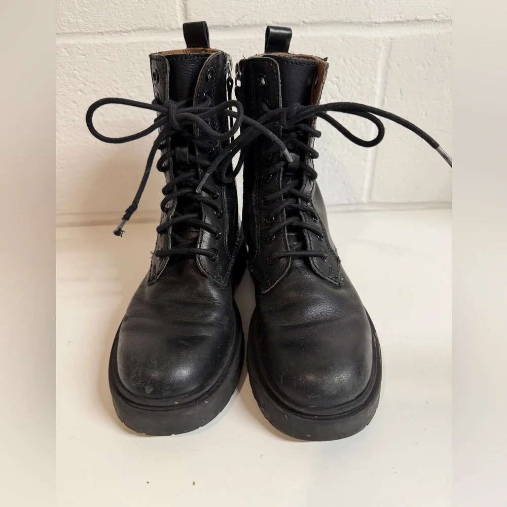 Zara Kids Black Leather Combat Boots size 4 US / 34 EU